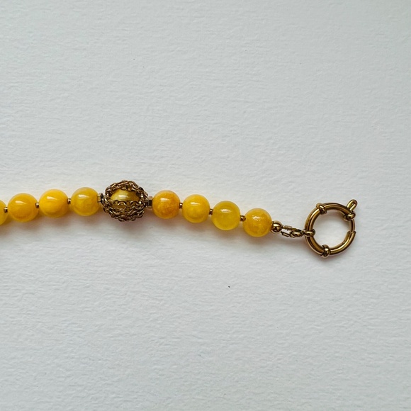 Art nouveau statement necklace with yellow chalcedony beads and gold chain - Picture 4 of 4